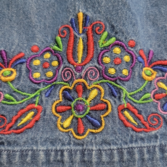 Bechamel Vintage Denim Embroidered Dress Size M Knee-length Pockets - Picture 7 of 15